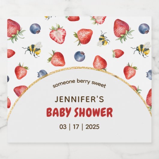 Summer Berry Sweet Waterverf Baby shower Sparkling Wijnetiket (Enkel label)