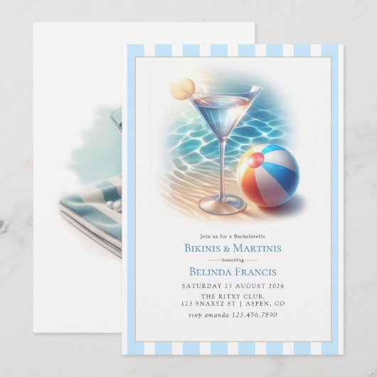 Summer Bikinis & Martinis Bachelorette Party Kaart (Voorkant / Achterkant)