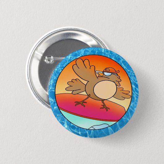 Summer Bird Surfer Ronde Button 5,7 Cm (Voorkant /achterkant)