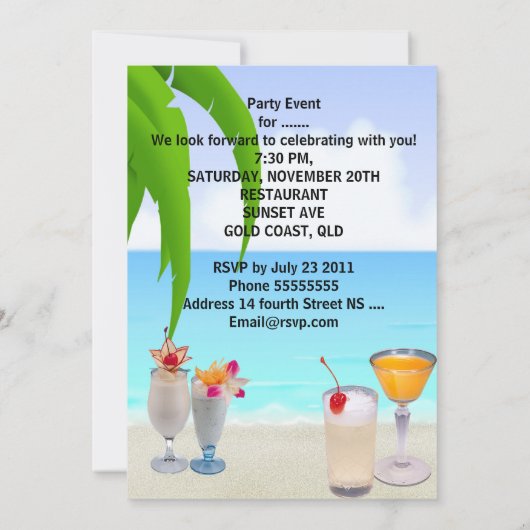 Summer Birthday Cocktails Tropical Beach Kaart (Achterkant)