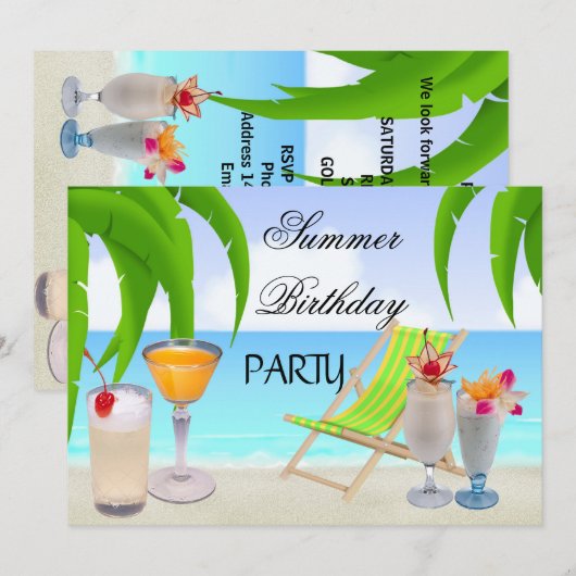 Summer Birthday Cocktails Tropical Beach Kaart (Voorkant / Achterkant)