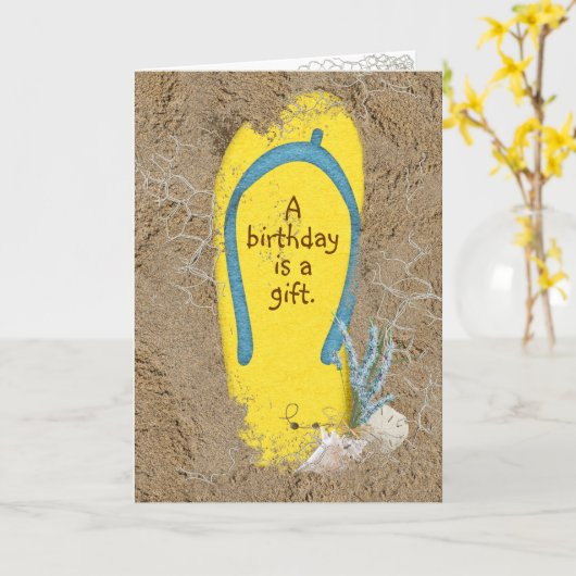 Summer Birthday Flip-Flop Kaart (Gele Bloem)