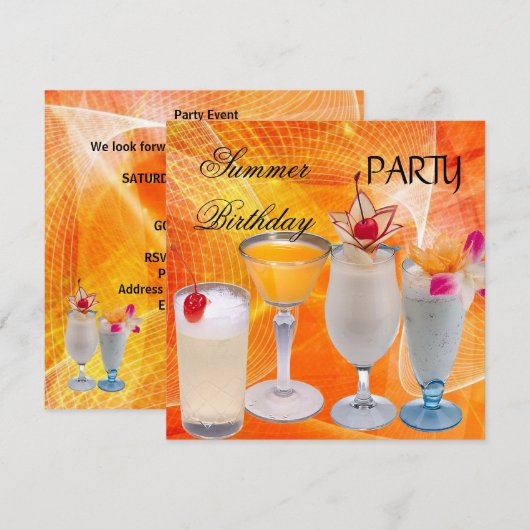 Summer Birthday Party Cocktails Tropical Kaart (Voorkant / Achterkant)