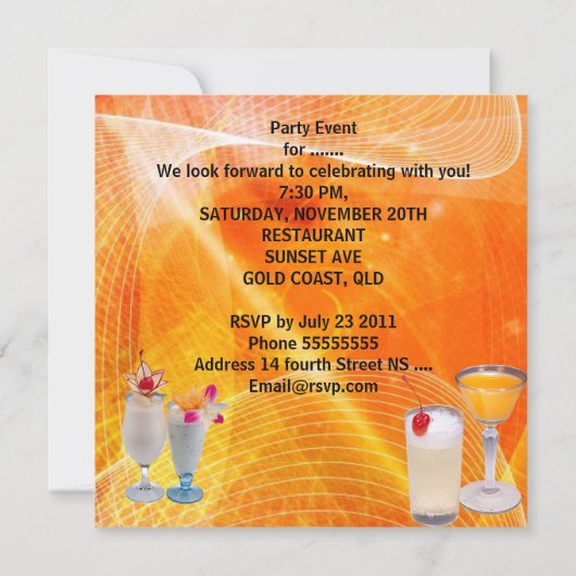 Summer Birthday Party Cocktails Tropical Kaart (Achterkant)
