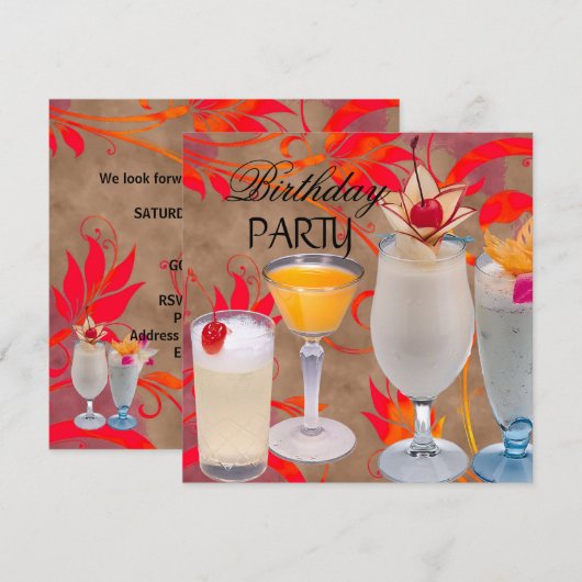 Summer Birthday Party Cocktails Tropical Kaart (Voorkant / Achterkant)