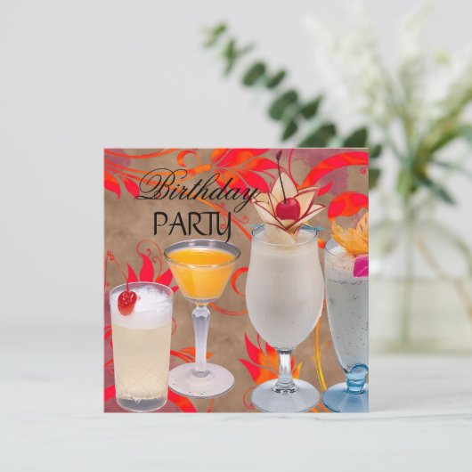Summer Birthday Party Cocktails Tropical Kaart (Staand voorkant)