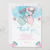 Summer Birthday Party Cute Pink Turquoise Bedankkaart (Voorkant)