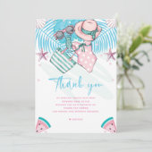 Summer Birthday Party Cute Pink Turquoise Bedankkaart (Staand voorkant)