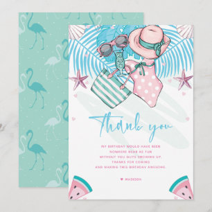 Summer Birthday Party Cute Pink Turquoise Bedankkaart