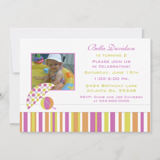 Summer Birthday Party Invitation Kaart (Voorkant)