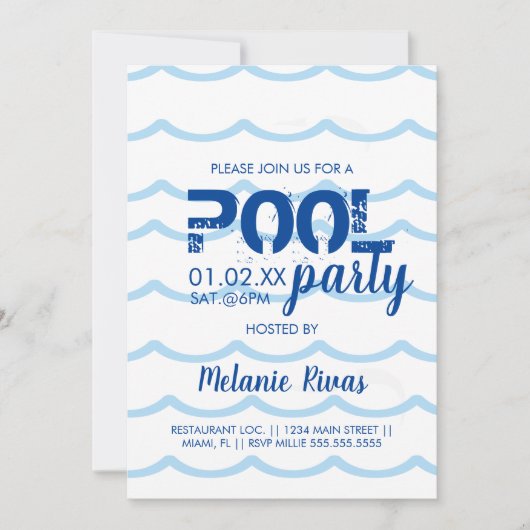 Summer Birthday Pool Party Blue Waves Patroon Kaart (Voorkant)