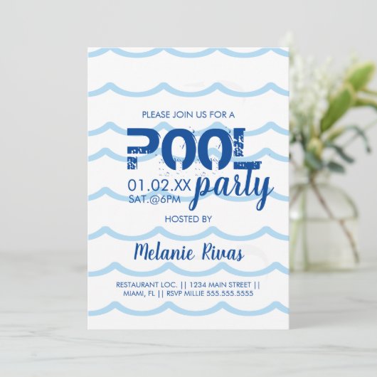 Summer Birthday Pool Party Blue Waves Patroon Kaart (Staand voorkant)