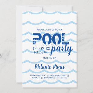 Summer Birthday Pool Party Blue Waves Patroon Kaart