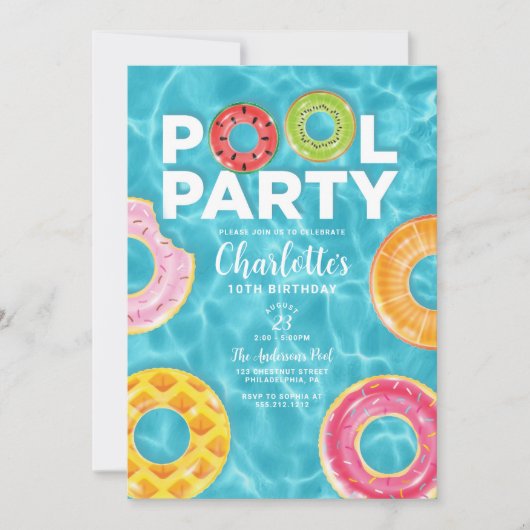 Summer Birthday Pool Party Invitation Kaart (Voorkant)