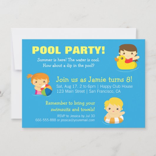 Summer Birthday Pool Party Invitations Kaart (Voorkant)