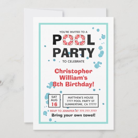 Summer Birthday Pool Party Kaart (Voorkant)