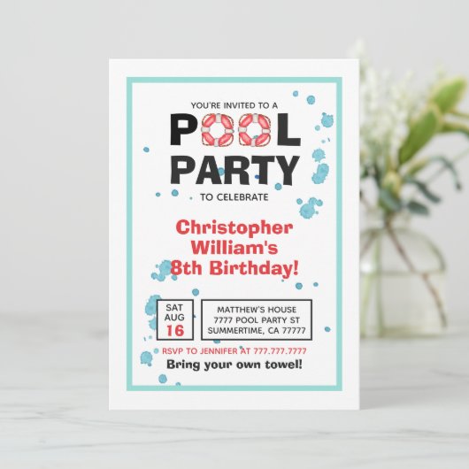 Summer Birthday Pool Party Kaart (Staand voorkant)