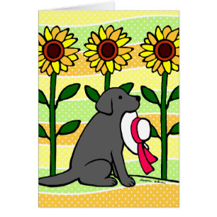 Summer Black Labrador met zonnebloemen
