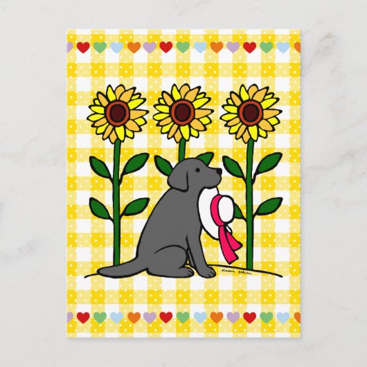 Summer Black Labrador met zonnebloemen Briefkaart (Voorkant)