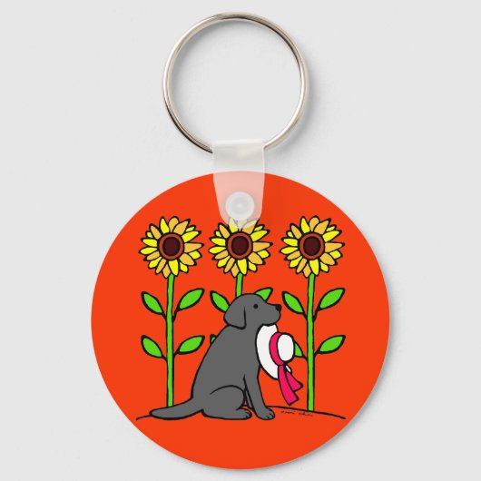 Summer Black Labrador met zonnebloemen Sleutelhanger (Voorkant)