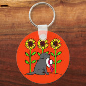 Summer Black Labrador met zonnebloemen Sleutelhanger (Voorkant)