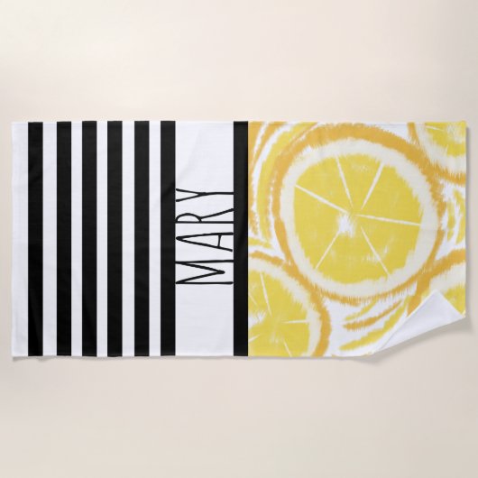 Summer Black Stripes Lemon Abstract Strandlaken (Voorkant)