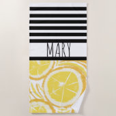 Summer Black Stripes Lemon Abstract Strandlaken (Voorkant)