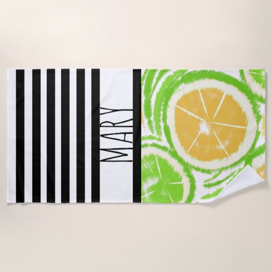Summer Black Stripes Lemon Abstract Strandlaken (Voorkant)