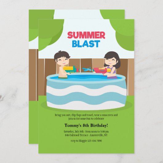 Summer Blast Invitation Kaart (Voorkant / Achterkant)