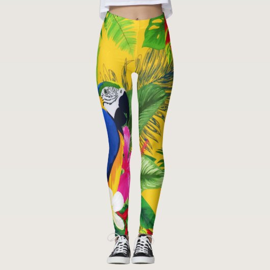 Summer Bloom Tropical Toucan verlaat Waterverf Leggings (Voorkant)