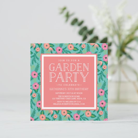 Summer Blooms Garden Party nodiging Kaart (Staand voorkant)