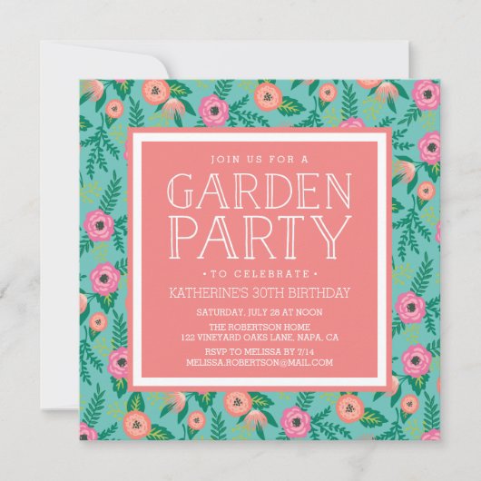 Summer Blooms Garden Party nodiging Kaart (Voorkant)