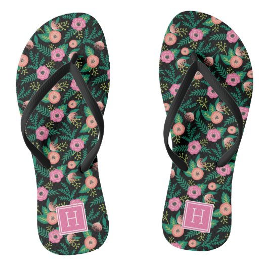 Summer Blooms Pink Floral Monogram Teenslippers (Voetbed)