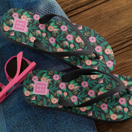 Summer Blooms Pink Floral Monogram Teenslippers