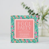 Summer Blooms Pool Party nodiging Kaart (Staand voorkant)