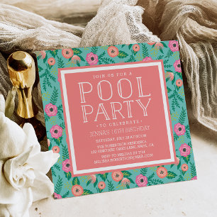 Summer Blooms Pool Party nodiging Kaart