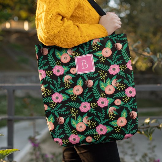 Summer Blooms | Roze Floral Monogram Tote Bag