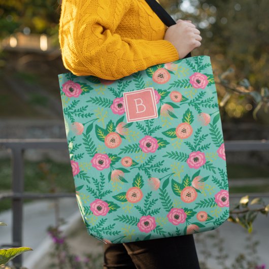 Summer Blooms | Tropisch Floral Monogram Tote Bag