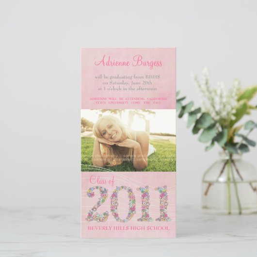 Summer Blossoms Class of 2011 Afstuderen PhotoCard Aankondiging (Staand voorkant)