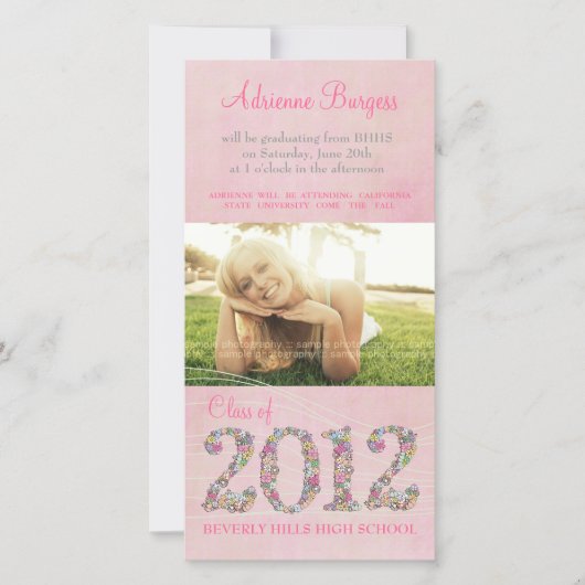 Summer Blossoms Class of 2012 Afstuderen PhotoCard Aankondiging (Voorkant)