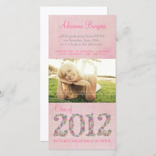 Summer Blossoms Class of 2012 Afstuderen PhotoCard Aankondiging (Voorkant / Achterkant)