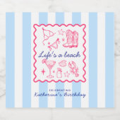 Summer Blue Beach Favorites Birthday Party  Sparkling Wijnetiket (Enkel label)