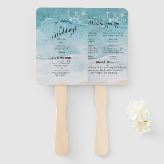 Summer Blue Beach Wedding Handwaaier (Voorkant en achterkant)