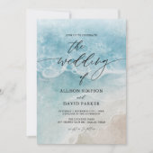 Summer Blue Beach Wedding Invitations Kaart (Voorkant)
