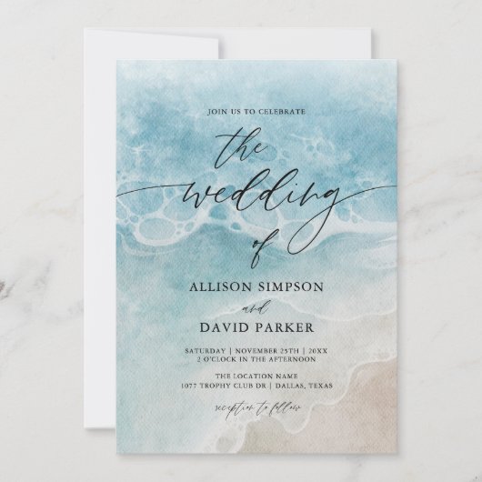 Summer Blue Beach Wedding Invitations Kaart (Voorkant)