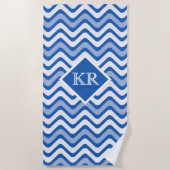 Summer Blue Chevron Zig Zag Stripe Monogram Strandlaken (Voorkant)