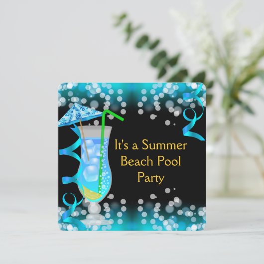 Summer Blue Cocktail Beach Pool Kaart (Staand voorkant)