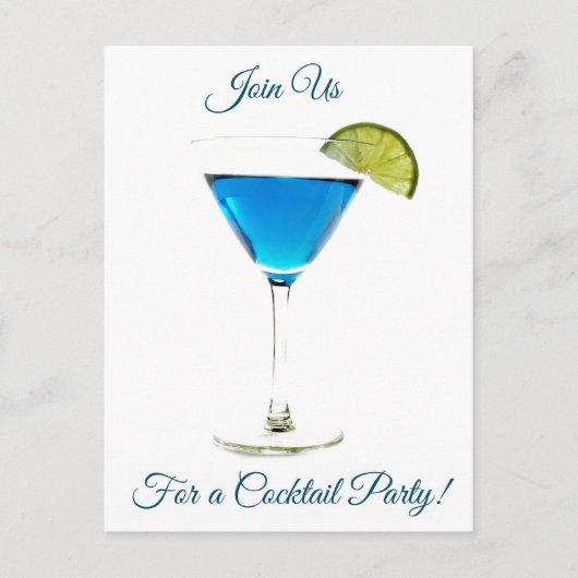 Summer Blue Cocktail Party Invitation Uitnodiging Briefkaart (Voorkant)
