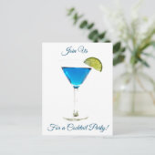 Summer Blue Cocktail Party Invitation Uitnodiging Briefkaart (Staand voorkant)