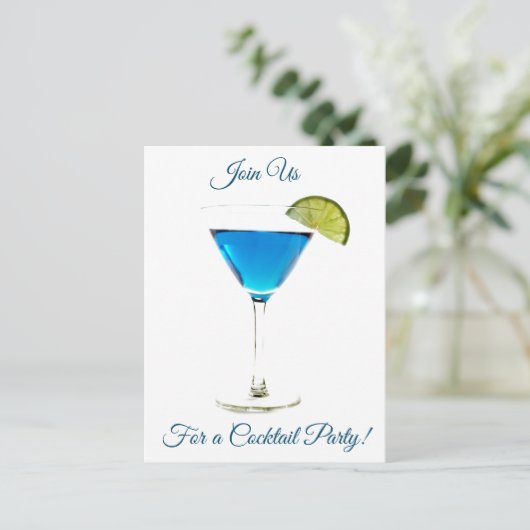 Summer Blue Cocktail Party Invitation Uitnodiging Briefkaart (Staand voorkant)